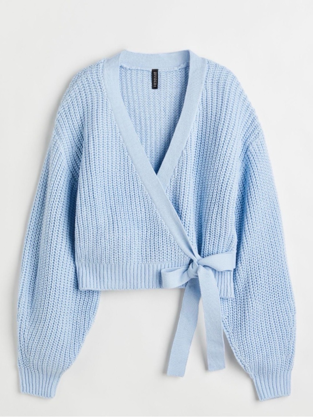 Divided Light Blue Wrap Cardigan with Tie